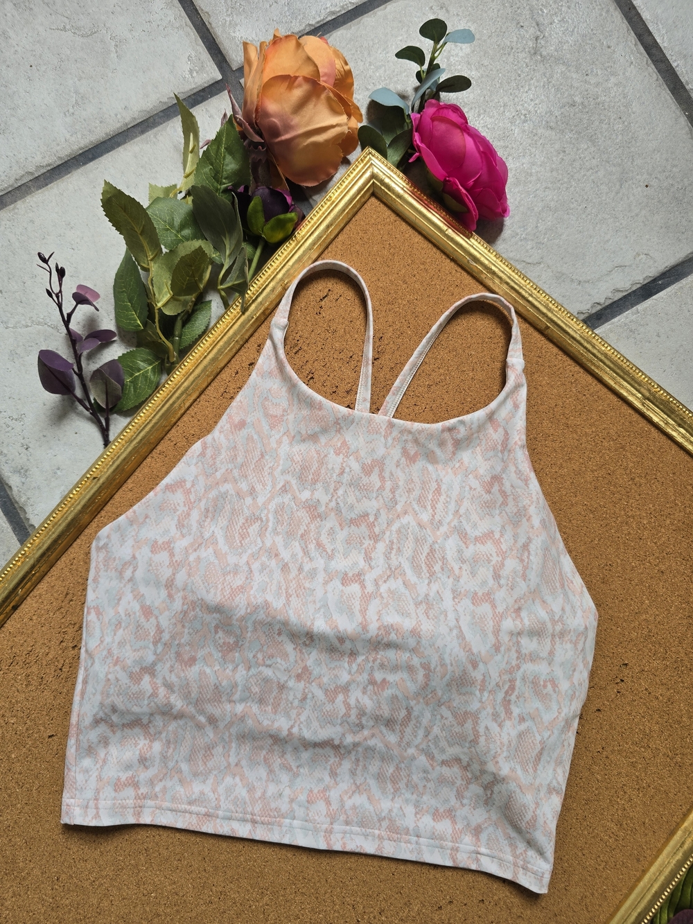 Old Navy Peach & White Snake-Print Active Cropped Tank